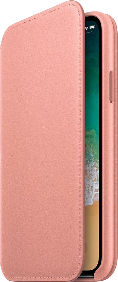 Apple iPhone X Leather Folio Book Case Zachtroze is nooit meer leverbaar