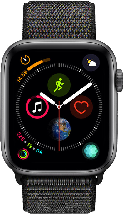 Apple Watch Series 4 44mm Space Gray Aluminium/Zwarte Nylon Sportband is nooit meer leverbaar