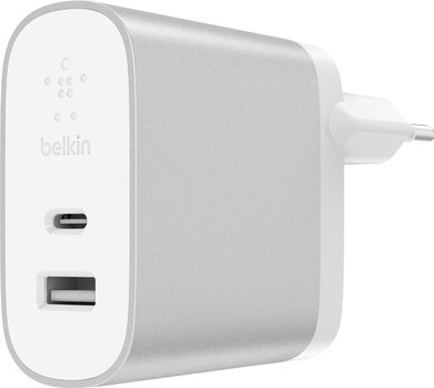Belkin Dual Oplader Zonder Kabel 2 Usb Poorten 27W Power Delivery 3.0 Wit is nooit meer leverbaar