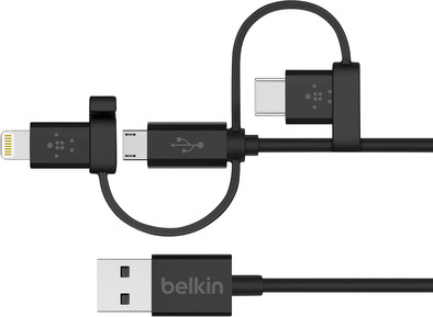 Belkin 3 in 1 Micro-USB/Lightning/USB-C kabel Zwart 1.2m is nooit meer leverbaar