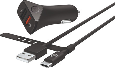 BlueBuilt Autolader 12W Zwart + Usb C Kabel 1m Nylon is nooit meer leverbaar