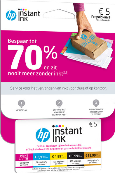 HP Instant Ink prepaid kaart is nooit meer leverbaar