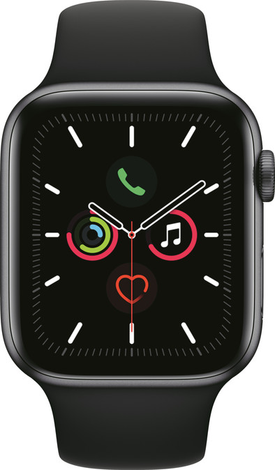 Apple Watch Series 5 44mm Space Gray Aluminium Zwarte Sportband is nooit meer leverbaar