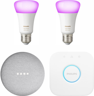 Google Nest Mini Philips Hue White &amp; Color Starter Duo Pack is nooit meer leverbaar