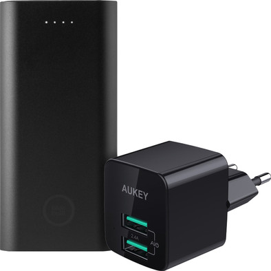 BlueBuilt Powerbank 20.000 mAh met Snelladen + Aukey Lader met 2 Poorten 12W Zwart is nooit meer leverbaar