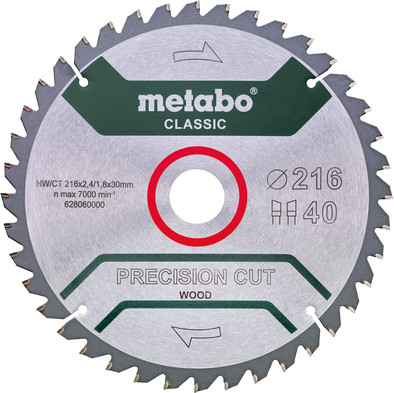 Metabo Precision Cut Wood Zaagblad voor Hout 216x30X1,8mm 40T is nooit meer leverbaar