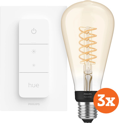 Philips Hue Filamentlamp White Edison XL ST72/E27 + Philips Hue draadloze dimmer is nooit meer leverbaar
