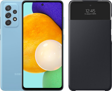 Samsung Galaxy A52 128GB Blauw 5G + Samsung Smart S View Wallet Cover Zwart is nooit meer leverbaar