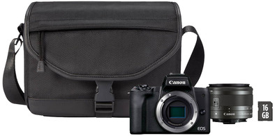 Canon EOS M50 Mark II Zwart Starterskit - EF-M 15-45mm + Tas + Geheugenkaart is nooit meer leverbaar