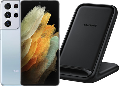 Samsung Galaxy S21 Ultra 512GB Zilver 5G + Samsung Wireless Charger Stand 15W Zwart is nooit meer leverbaar