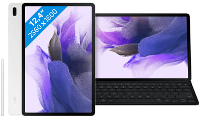 Samsung Galaxy Tab S7 FE 128GB Wifi Zilver + Samsung Toetsenbord Hoes QWERTY Zwart is nooit meer leverbaar