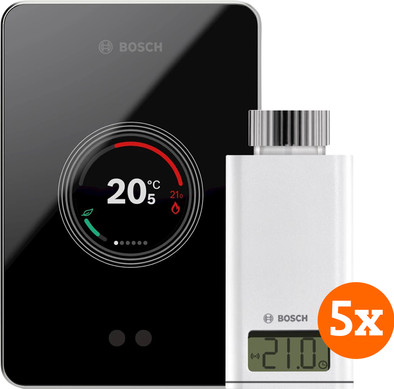 Bosch EasyControl CT200 zwart + 5x Bosch EasyControl Smart Radiator Thermostat RT10-RF is nooit meer leverbaar