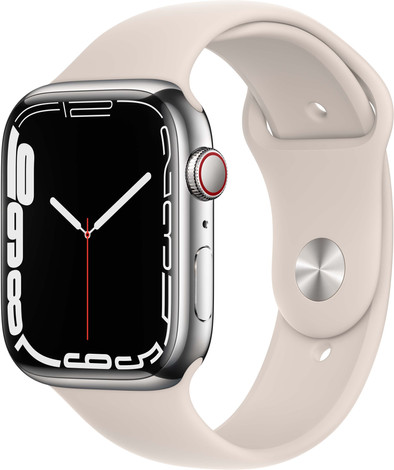 Apple Watch Series 7 4G 45mm Zilver Rvs Crème Sportband is nooit meer leverbaar