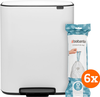 Brabantia Bo Pedal Bin 2 x 30 Liter White + Vuilniszakken (120