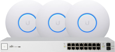 Ubiquiti zakelijk netwerk startpakket - basis verbinding (zonder router) - 16 poorts is nooit meer leverbaar