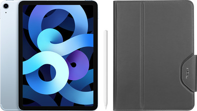 Apple iPad Air (2020) 10.9 inch 256GB Wifi en 4G Hemelsblauw + Book Case + Apple Pencil 2 is nooit meer leverbaar