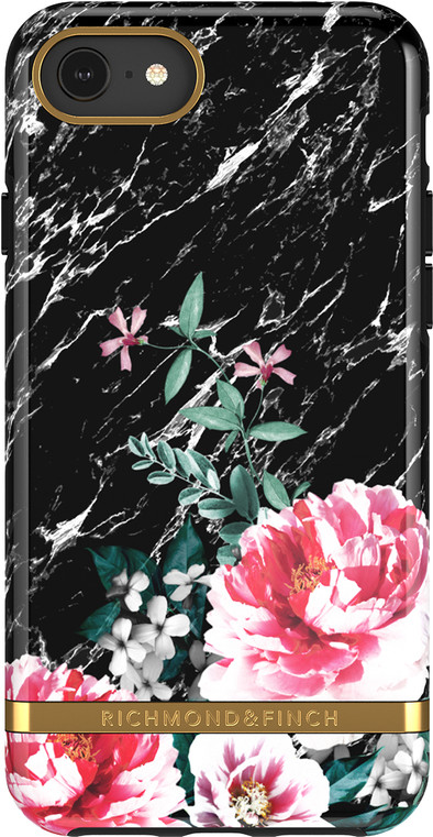 Richmond &amp; Finch Black Marble Flower Apple iPhone SE 2022 / SE 2020 / 8 / 7 Back Cover is nooit meer leverbaar