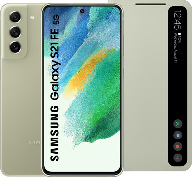 Samsung Galaxy S21 FE 128GB Groen 5G + Samsung Clear View Book Case Groen is nooit meer leverbaar