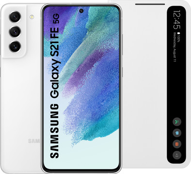 Samsung Galaxy S21 FE 128GB Wit 5G + Samsung Clear View Book Case Wit is nooit meer leverbaar