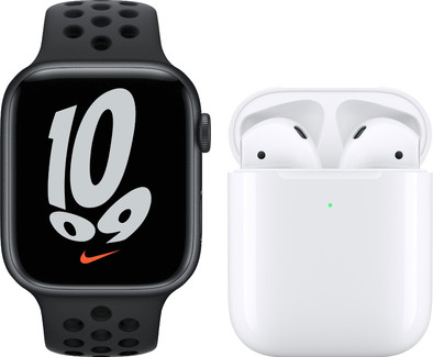 Apple Watch Nike Series 7 45mm Middernacht Aluminium Zwarte Sportband + Apple AirPods 2 is nooit meer leverbaar