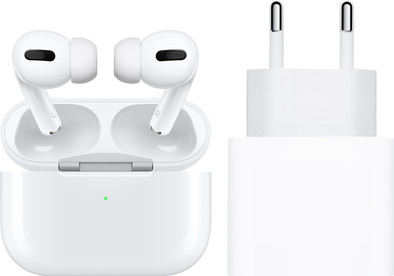Apple AirPods Pro met Magsafe draadloze oplaadcase + Apple Usb C Oplader 20W is nooit meer leverbaar