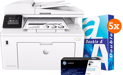HP LaserJet Pro M227fdw + 1 extra zwarte toner + 2.500 vellen A4 papier is nooit meer leverbaar