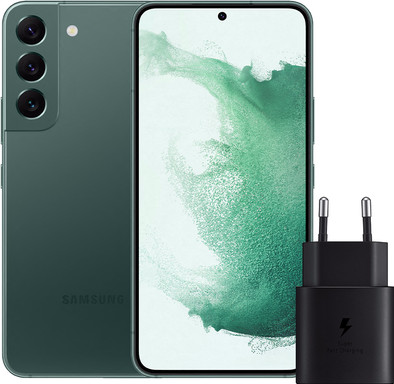 Samsung Galaxy S22 128GB Groen 5G + Samsung Oplader 25 Watt Zwart is nooit meer leverbaar