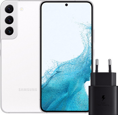 Samsung Galaxy S22 256GB Wit 5G + Samsung Oplader 25 Watt Zwart is nooit meer leverbaar