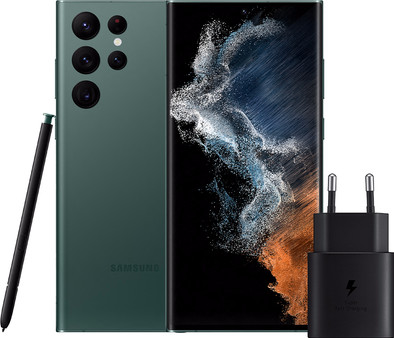 Samsung Galaxy S22 Ultra 128GB Groen 5G + Samsung Oplader 25 Watt Zwart is nooit meer leverbaar