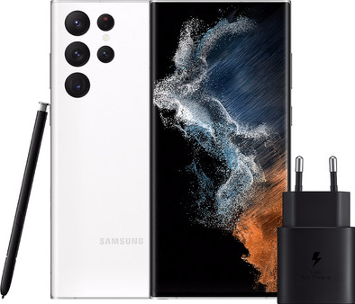 Samsung Galaxy S22 Ultra 256GB Wit 5G + Samsung Oplader 25 Watt Zwart is nooit meer leverbaar