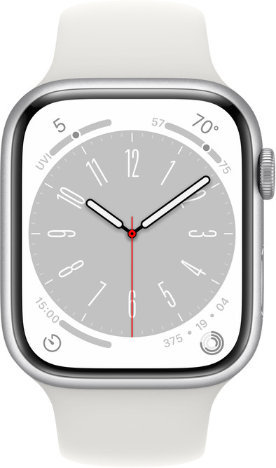 Apple Watch Series 8 45mm Zilver Aluminium Witte Sportband is nooit meer leverbaar
