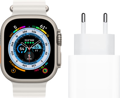 Apple Watch Ultra 4G 49mm Ocean Band Wit + Apple Oplader is nooit meer leverbaar