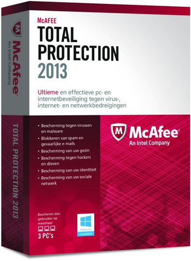 McAfee Total Protection 2013 3 User NL is nooit meer leverbaar