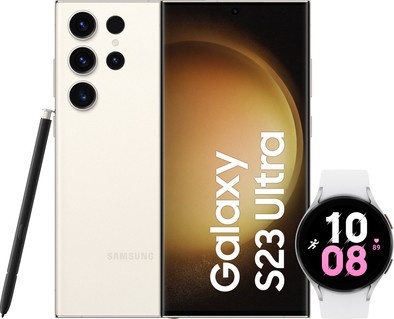 Samsung Galaxy S23 Ultra 512GB Crème 5G + Galaxy Watch5 Zilver 44mm is nooit meer leverbaar