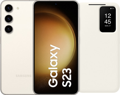 Samsung Galaxy S23 256GB Creme 5G + Clear View Book Case Creme is nooit meer leverbaar