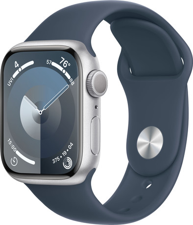 Apple Watch Series 9 41mm Zilver Aluminium Sportband Blauw S/M is nooit meer leverbaar