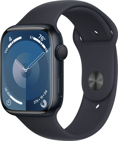 Apple Watch Series 9 45mm Midnight Aluminium Sportband S/M is nooit meer leverbaar
