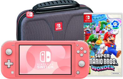 Nintendo Switch Lite Koraal + Super Mario Bros. Wonder + Beschermhoes is nooit meer leverbaar