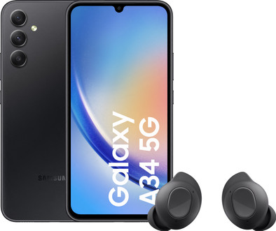 Samsung Galaxy A34 128GB Zwart 5G + Samsung Galaxy Buds FE Zwart is nooit meer leverbaar
