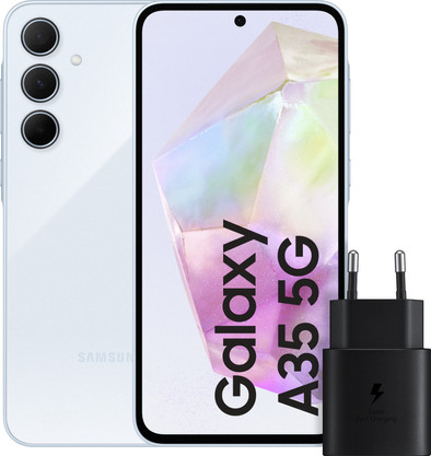 Samsung Galaxy A35 128GB Lichtblauw 5G + Samsung 25 Watt Snellader Zwart is nooit meer leverbaar