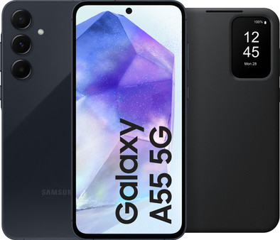 Samsung Galaxy A55 256GB Donkerblauw 5G + Smart View Book Case Zwart is nooit meer leverbaar