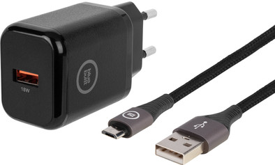 Bluebuilt Quick Charge Oplader 18W + Micro Usb Kabel Nylon Zwart 1,5m is nooit meer leverbaar