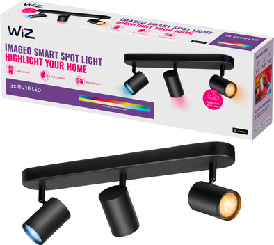 WiZ 3 spots Imageo zwart - Gekleurd en Wit licht - GU10 is nooit meer leverbaar