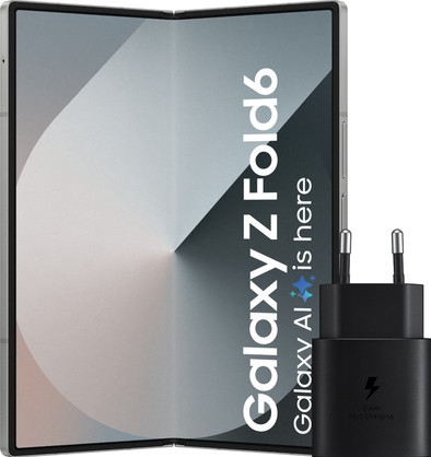 Samsung Galaxy Z Fold 6 512GB Zilver 5G + Samsung Oplader 25W Zwart is nooit meer leverbaar
