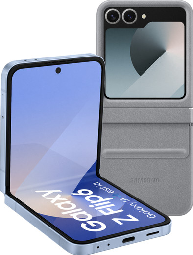 Samsung Galaxy Z Flip 6 256GB Blauw 5G + Samsung Back Cover Kunstleer Grijs is nooit meer leverbaar