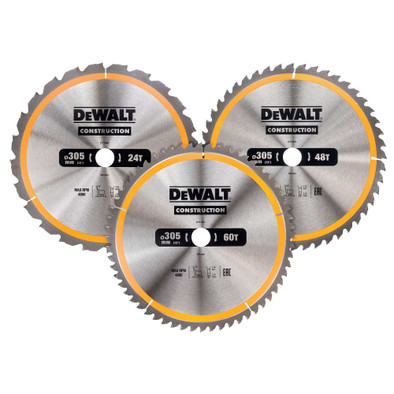 DeWalt Cirkelzaagbladenset 305mm 3-delig 24T, 48T, 60T is nooit meer leverbaar