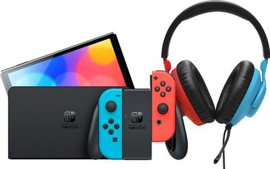 Nintendo Switch OLED Blauw/Rood + JBL Quantum 100N is nooit meer leverbaar