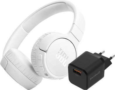 JBL Tune 670NC Wit + BlueBuilt Quick Charge Oplader met Usb A Poort 18W Zwart is nooit meer leverbaar
