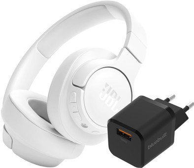 JBL Tune 720BT Wit + BlueBuilt Quick Charge Oplader met Usb A Poort 18W Zwart is nooit meer leverbaar
