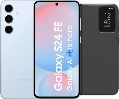 Samsung Galaxy S24 FE 256GB Blauw 5G + Clear View Book Case Zwart is nooit meer leverbaar
